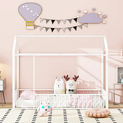 KOMHTOM Lit d'enfant Rose 140 x 200 lit en métal cadre de lit familial avec clôture pour enfants,adolescents,filles, garçons pas cher