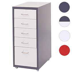 Mendler Caisson à roulettes Boston T851, armoire à tiroirs armoire en acier, 69x28x41cm 5 tiroirs ~ gris foncé blanc