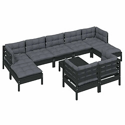 Avis Maison Chic Salon de jardin 10 pcs + coussins - Mobilier/Meubles de jardin - Table et chaises d'extérieur Noir Bois de pin solide -MN56027