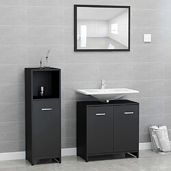 Maison Chic Ensemble de 3 meubles de salle de bain,Armoire rangement + miroir Noir Aggloméré -MN57275