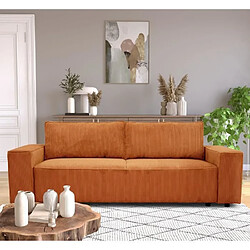 Cstore Canapé convertible 3 places JOSH - Tissu velours cotelé terracotta - L 239 x P 86 x H 85 cm - Coffre de rangement