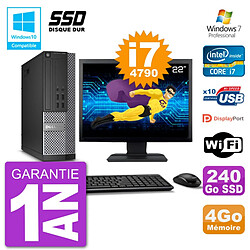 PC Dell 7020 SFF Ecran 22" Intel i7-4790 RAM 4Go SSD 240Go Graveur DVD Wifi W7 - Occasion