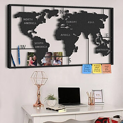 HOMEMANIA Décoration Murale World Map Series - Art Mural - Monde - pour Séjour, Chambre - Noir en Métal, 90 x 2 x 55 cm