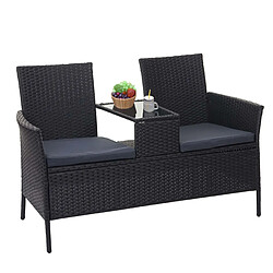 Decoshop26 Banc en polyrotin avec table fauteuils chaises de jardin 132cm noir coussin gris foncé 04_0001141 pas cher