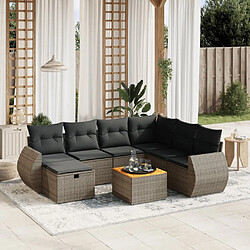 Maison Chic Ensemble Tables et chaises d'extérieur 8 pcs avec coussins,Salon de jardin gris résine tressée -GKD153415