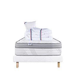 LUXURY LITERIE Ensemble matelas ViscoPlus 90x190 cm + sommier blanc ep 13cm + oreiller + couette