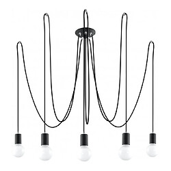 Luminaire Center Suspension EDISON acier/corde en textile noir 5 ampoules