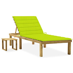 vidaXL Chaise longue de jardin avec table et coussin Pin imprégné