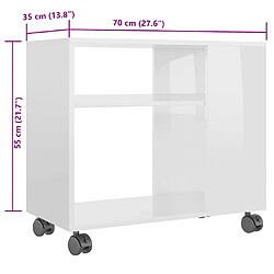 vidaXL Table d'appoint Blanc brillant 70x35x55 cm Bois d'ingénierie pas cher