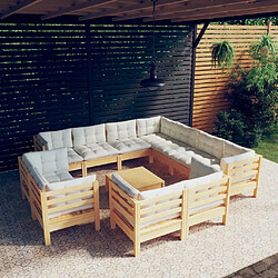 Maison Chic Salon de jardin 12pcs + coussins - Mobilier/Meubles de jardin - Table et chaises d'extérieur crème Bois de pin solide -MN50152