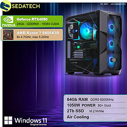 Sedatech PC Gamer Pro ATX Premium • AMD Ryzen 7 9800X3D • RTX4090 • 64Go DDR5 • 2To SSD M.2 • Windows 11