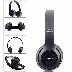 Casque Sans Fil Pliable P47, Casque Compatible Bluetooth Pour Tablette Avec Micro, Compatible Pour Mobile Xiaomi Iphone Sumsamg Noir