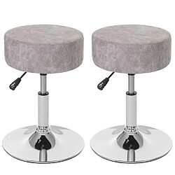 Decoshop26 Lot de 2 tabourets pivotants réglable en hauteur Ø 35cm imitation daim gris vintage 04_0005219