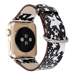 Avis Wewoo Bracelet noir et blanc pour Apple Watch Series 3 & 2 & 1 42mm Mode Base Étoiles Motif Véritable En Cuir Montre-Bracelet Bande