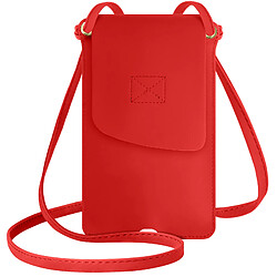 Avizar Pochette Bandoulière Smartphone avec Rangement carte Simili cuir Rouge