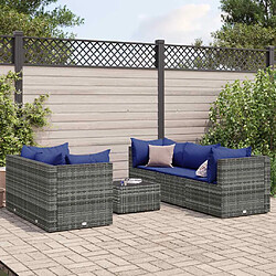 vidaXL Salon de jardin 6 pcs avec coussins Gris Résine tressée