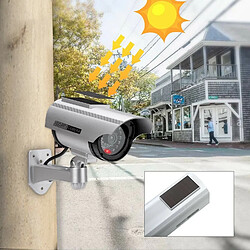 Caméra de Surveillance Factice Extérieur Energie Solaire Sans Fil - Circuit fermé de sécurité Lumière Clignotante LED Argent