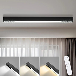 NETTLIFE Plafonnier LED Noir 32W Longue Moderne Dimmable avec Télécommande 107CM Lampe de Cuisine pour Salon Chambre Bureau