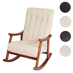 Mendler Fauteuil à bascule HWC-K10, fauteuil à bascule Fauteuil relax ~ Similicuir crème, piétement aspect noyer