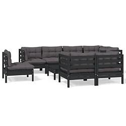 Maison Chic Salon de jardin 9 pcs + coussins - Mobilier/Meubles de jardin - Table et chaises d'extérieur Noir Bois de pin massif -MN22502