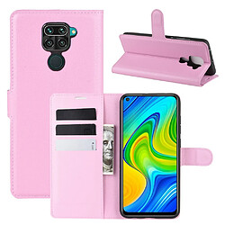 Etui en PU peau de litchi magnétique rose pour votre Xiaomi Redmi Note 9/Redmi 10X 4G