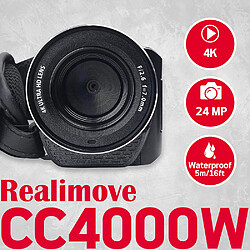 Avis Agfa Photo Realimove CC4000W - Caméscope Étanche 4K avec Écran Tactile 3.0'', Zoom Numérique 18x, Vidéo 2.7K, Photo 24MP, Télécommande, LED, Batterie Lithium - Noir - Noir