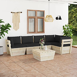 Maison Chic Salon de jardin palette 6 pcs avec coussins - Table et chaises d'extérieur - Mobilier/Meubles de jardin Moderne épicéa imprégné -MN92003