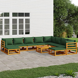 Maison Chic Salon de jardin 11pcs + coussins - Mobilier/Meubles de jardin - Table et chaises d'extérieur vert bois massif -MN90602