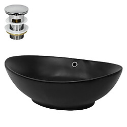 Lavabo avec vidage et trop-plein 59x38x19 cm noir en céramique ML-Design