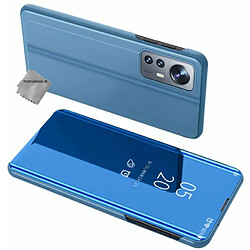 Htdmobiles Housse pour Xiaomi 12 / 12X 5G - etui portefeuille miroir clear view + verre trempe - BLEU