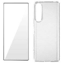 Avizar Coque Xperia 5 IV Silicone Souple et Film Verre Trempé 9H Contour noir