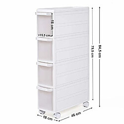 SONGMICS Meuble de Rangement sur roulettes Étagère d’appoint 4 étages Plastique PP Blanc Dimensions 18 x 46 x 84,5 cm (Largeur x Profondeur x Hauteur) KFR05W pas cher