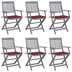 vidaXL Chaises pliables d'extérieur lot de 6 et coussins Bois d'acacia