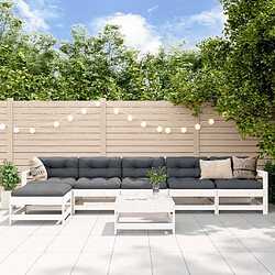 vidaXL Salon de jardin 7 pcs Blanc Bois de pin massif