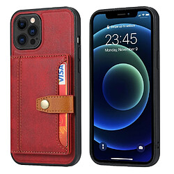 Coque en TPU + PU hybride avec béquille et porte-cartes rouge pour votre Apple iPhone 13 Pro 6.1 pouces