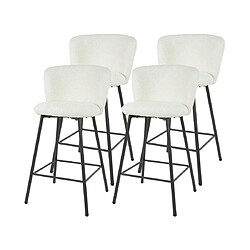 Lisa Design Tenor - lot de 4 tabourets de bar - en tissu bouclette blanc