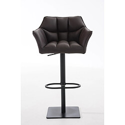 Decoshop26 Tabouret de bar chaise haute de comptoir couture carrées assise en PVC marron cadre en métal noir 10_0004674