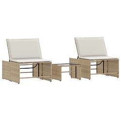 vidaXL Chaises longues lot de 2 avec table beige résine tressée