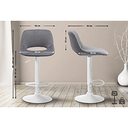 Acheter Decoshop26 Tabouret de bar chaise haute x1 avec repose-pieds en velours gris foncé piètement métallique blanc 10_0004609