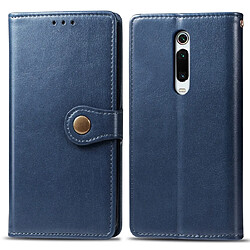 Wewoo Housse Coque Etui en cuir de couleur unie pour téléphone mobile avec boucle de protection et cadre photo et fente carte et porte-monnaie et support Xiaomi 9T / 9T Pro / Redmi K20 / Redmi K20 Bleu