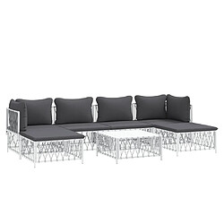 Avis Maison Chic Salon de jardin 7 pcs + coussins - Mobilier/Meubles de jardin - Table et chaises d'extérieur blanc acier -MN64543