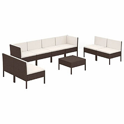 Maison Chic Salon de jardin 9 pcs + coussins - Mobilier/Meubles de jardin - Table et chaises d'extérieur Résine tressée Marron -MN56589