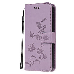 Etui en PU empreinte fleur de papillon avec sangle violet clair pour votre Samsung Galaxy A21s