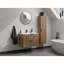 Vente-Unique Meuble de salle de bain suspendu strié avec vasque à encastrer et colonne - Coloris naturel clair - 80 cm - ZEVARA 