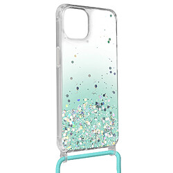 Avizar Coque Paillette iPhone 12 Pro Max Cordon Amovible Antichocs Dégradé Turquoise