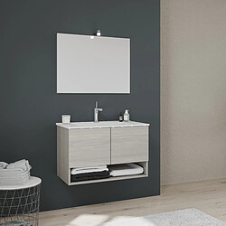 Kiamami Valentina MEUBLE DE SALLE DE BAIN SUSPENDU 80CM AVEC PORTES ET COMPARTIMENT OUVERT EN CHÊNE GRIS | VENEZIA