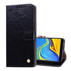 Wewoo Etui à rabat horizontal en cuir de texture Business Style Oil Wax pour Galaxy J6 +, avec support, logements pour cartes et porte-monnaie (Noir)