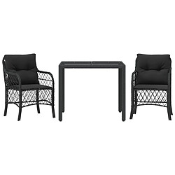 vidaXL Ensemble de bistro 3 pcs avec coussins noir résine tressée