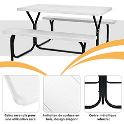 Helloshop26 Table de jardin avec 2 banc table de pique-nique/camping pour 4 à 6 personnes 137 x 150 x 71 cm blanc 20_0004193