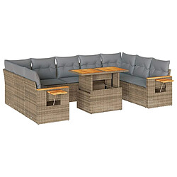 vidaXL Salon de jardin avec coussins 10pcs beige résine tressée acacia